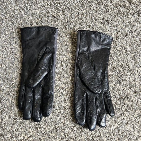 VTG Genuine Leather Fleece Lined Gloves Size XL Thinsulate 40 Gram Gray Black - Picture 2 of 4